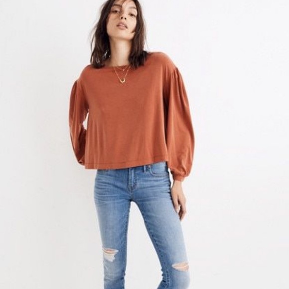 Madewell Tops - Madewell sandwashed gather sleeve top burnt orange